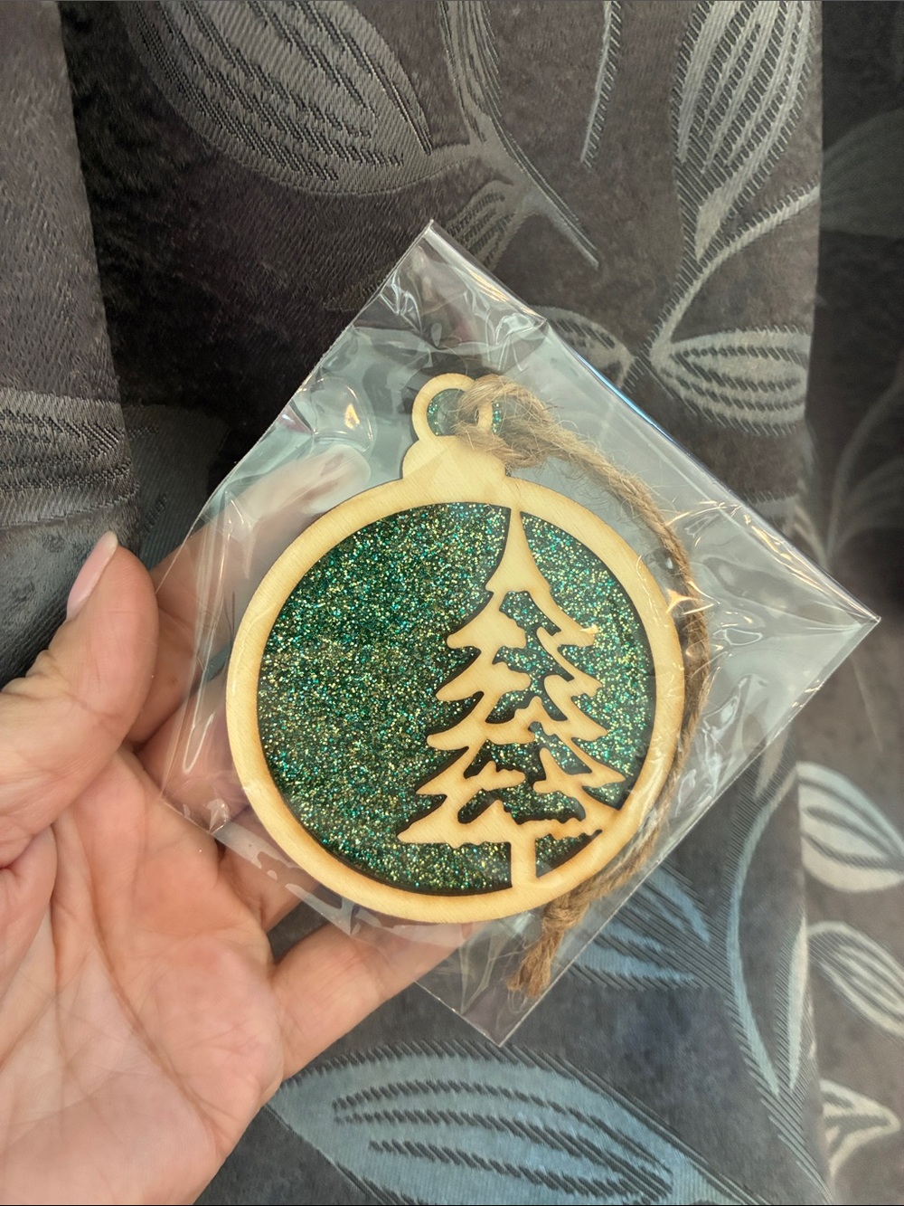 Handmade Glitter Christmas Tree Wood Ornament Gift Ready
